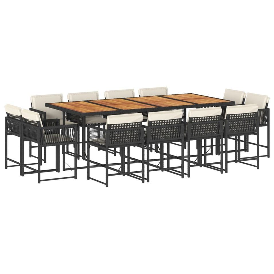 Ensemble à manger de jardin 13 pcs coussins noir résine tressée - Photo n°1