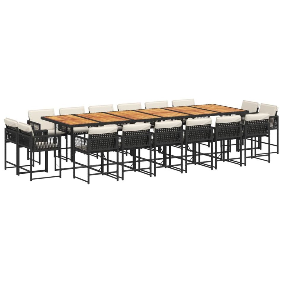 Ensemble à manger de jardin 17 pcs coussins noir résine tressée - Photo n°1