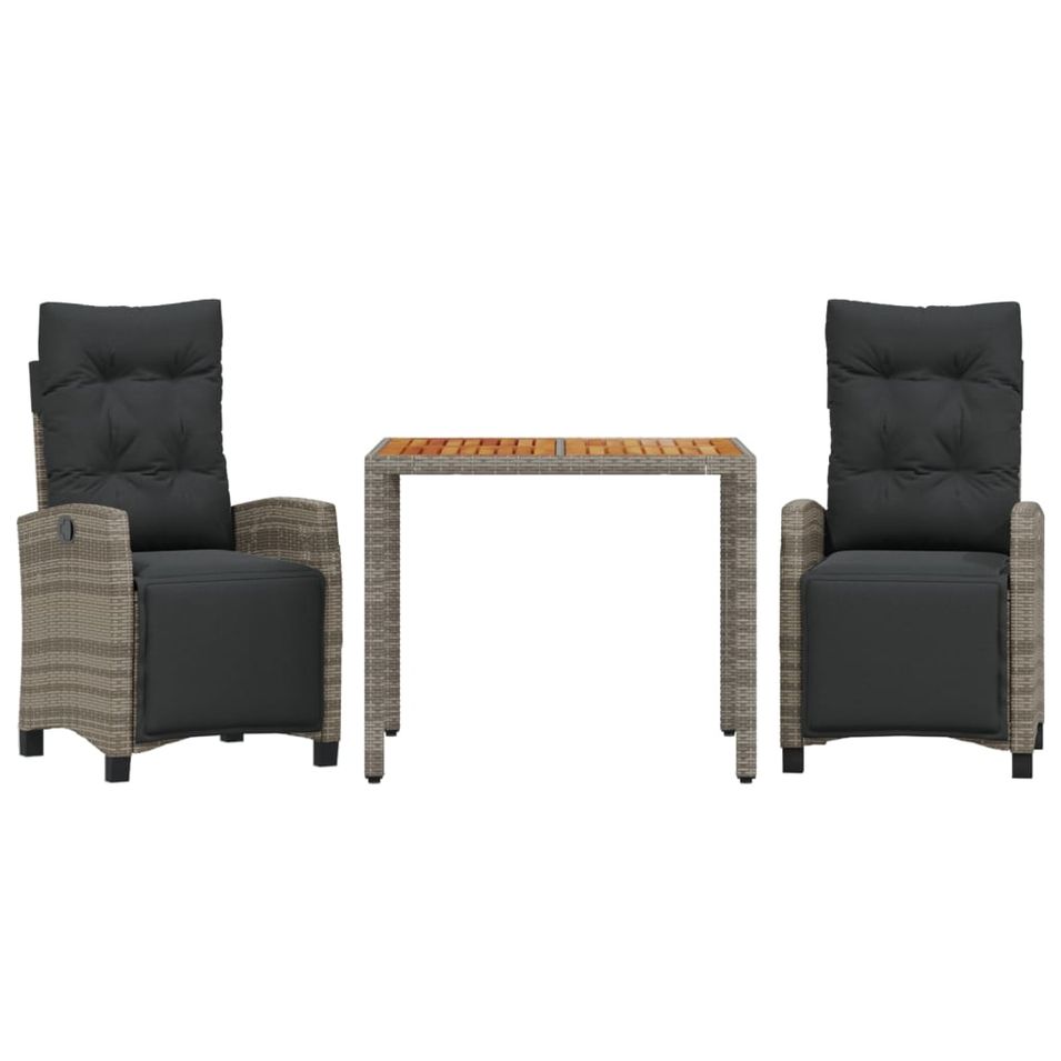 Ensemble à manger de jardin 3 pcs coussins gris résine tressée - Photo n°1