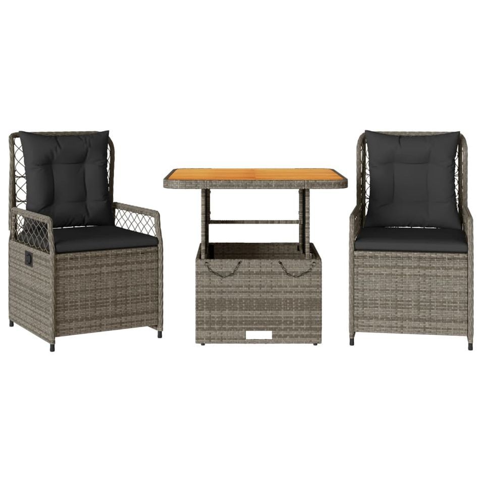 Ensemble à manger de jardin 3 pcs coussins gris résine tressée - Photo n°1