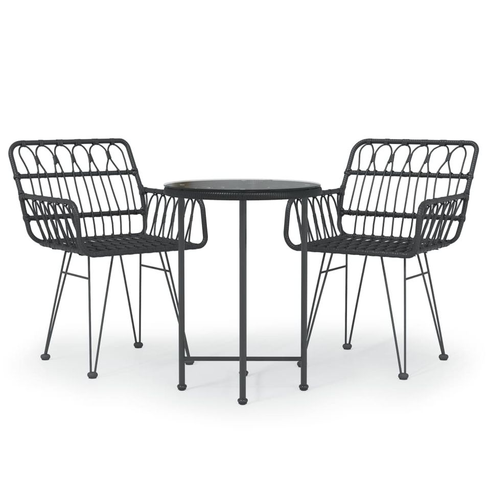 Ensemble à manger de jardin 3 pcs Noir Résine tressée - Photo n°1