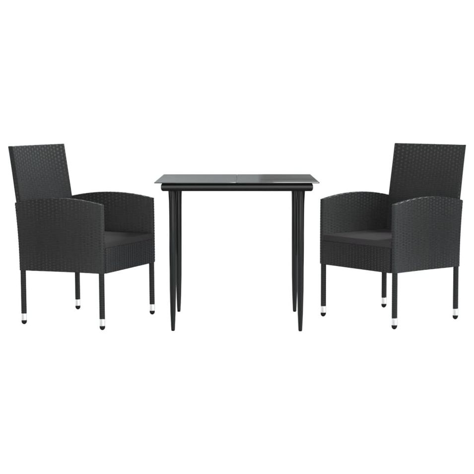 Ensemble à manger de jardin 3 pcs noir résine tressée et acier - Photo n°1