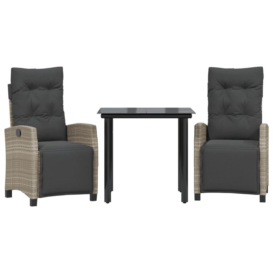 Ensemble à manger de jardin 3pcs coussins gris clair poly rotin - Photo n°1