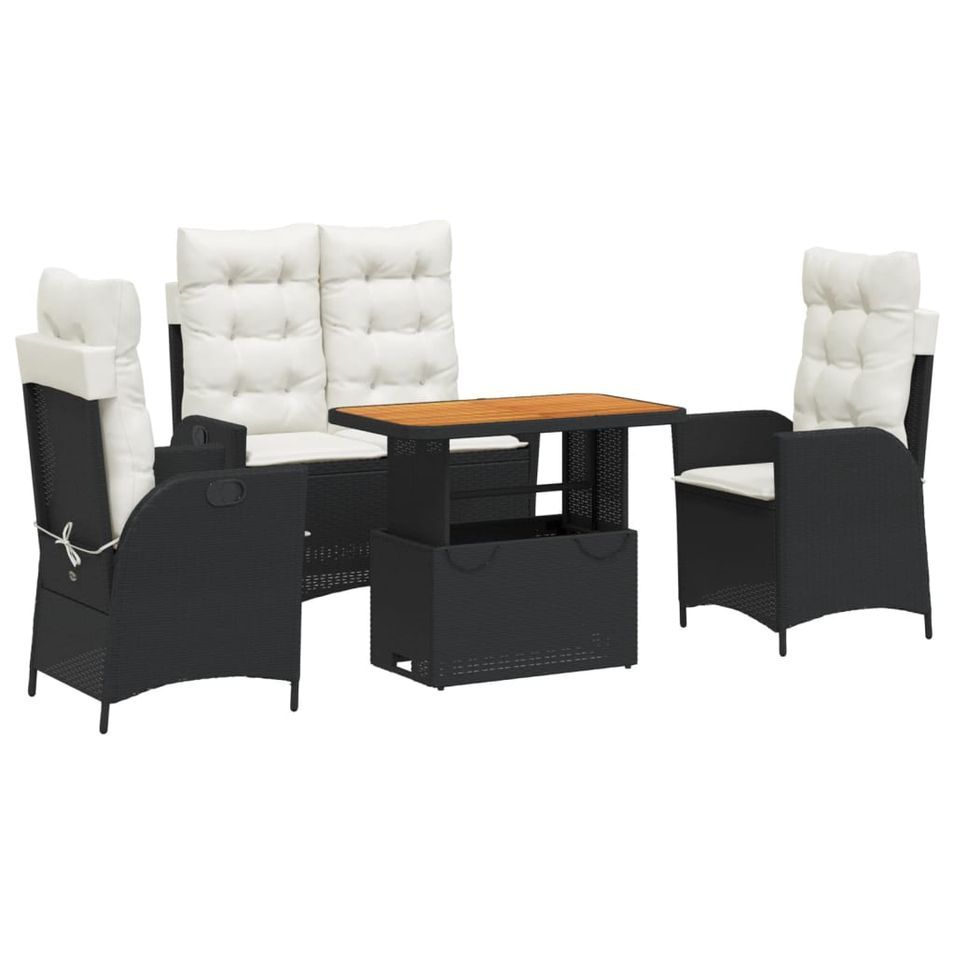 Ensemble à manger de jardin 4 pcs avec coussins noir - Photo n°1
