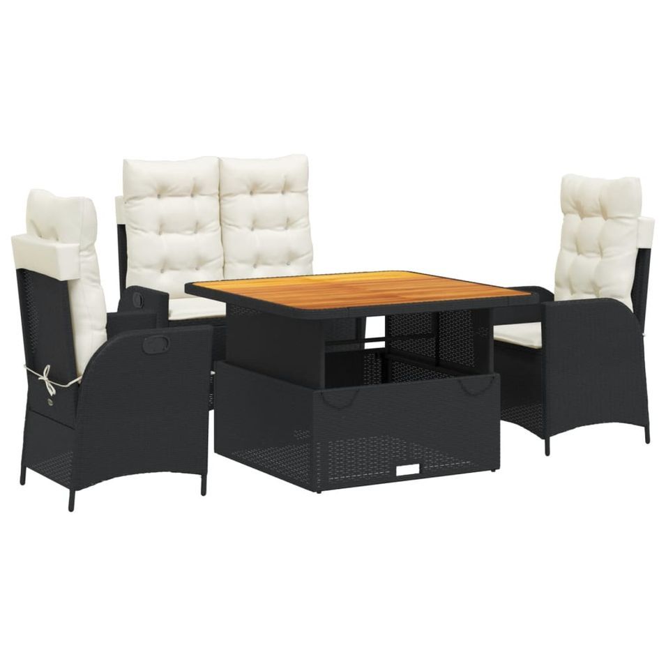 Ensemble à manger de jardin 4 pcs avec coussins noir - Photo n°1