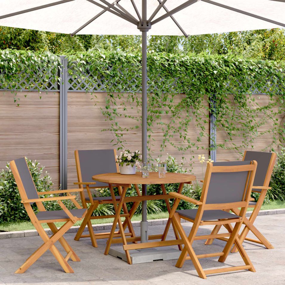 Ensemble à manger de jardin 5 pcs anthracite tissu bois massif - Photo n°1