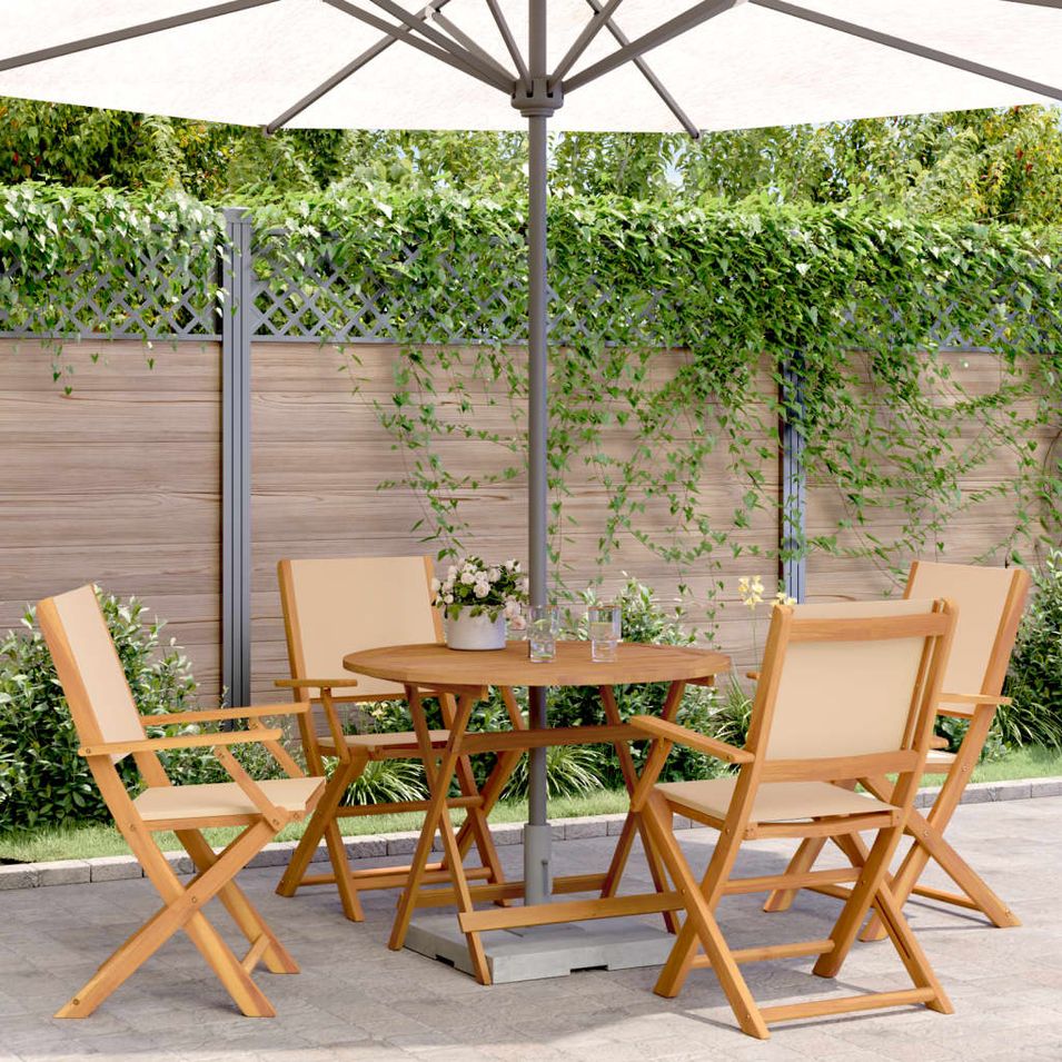 Ensemble à manger de jardin 5 pcs beige tissu et bois massif - Photo n°1