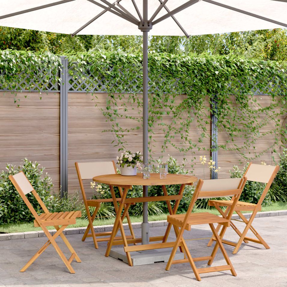 Ensemble à manger de jardin 5 pcs beige tissu et bois massif - Photo n°1