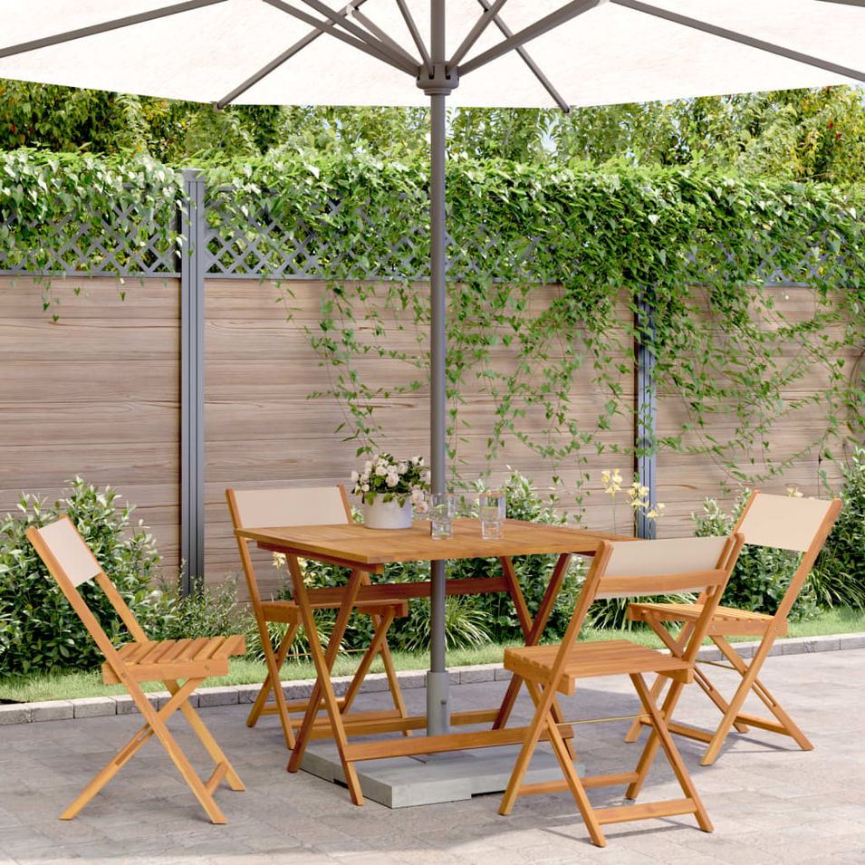 Ensemble à manger de jardin 5 pcs beige tissu et bois massif - Photo n°1