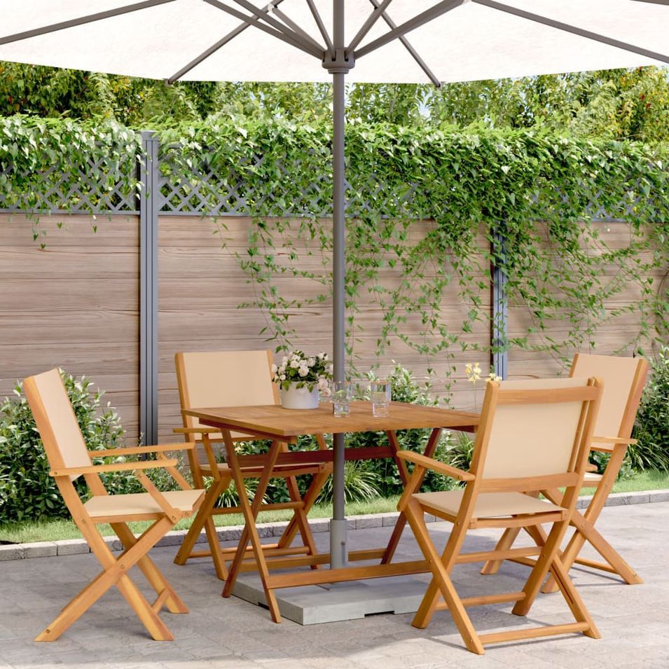 Ensemble à manger de jardin 5 pcs beige tissu et bois massif - Photo n°1