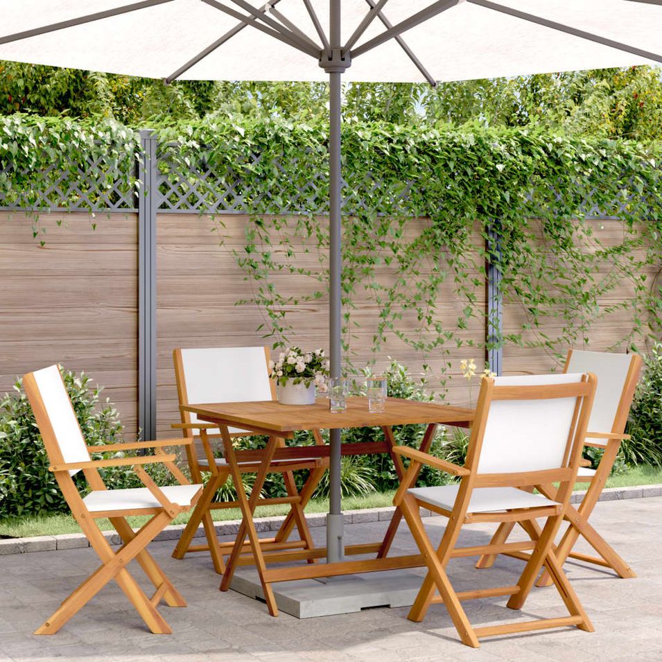 Ensemble à manger de jardin 5 pcs blanc crème tissu bois massif - Photo n°1