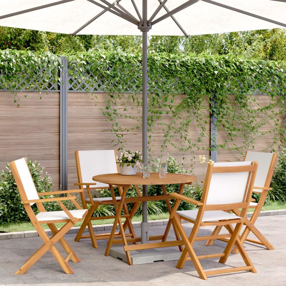 Ensemble à manger de jardin 5 pcs blanc crème tissu bois massif - Photo n°1