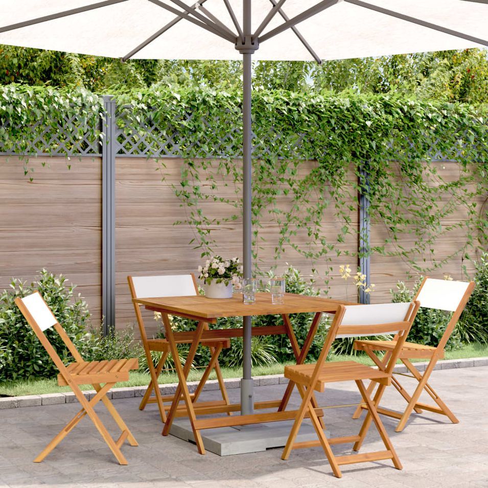 Ensemble à manger de jardin 5 pcs blanc crème tissu bois massif - Photo n°1