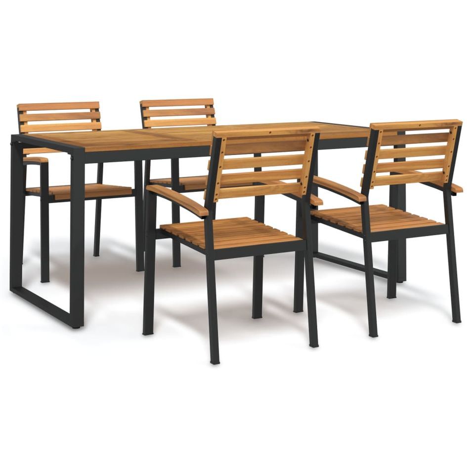 Ensemble à manger de jardin 5 pcs bois d'acacia massif et métal - Photo n°1