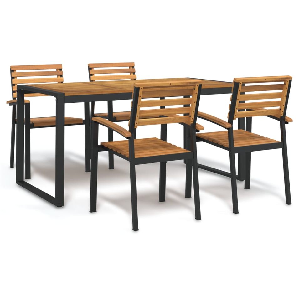 Ensemble à manger de jardin 5 pcs bois d'acacia massif et métal - Photo n°1
