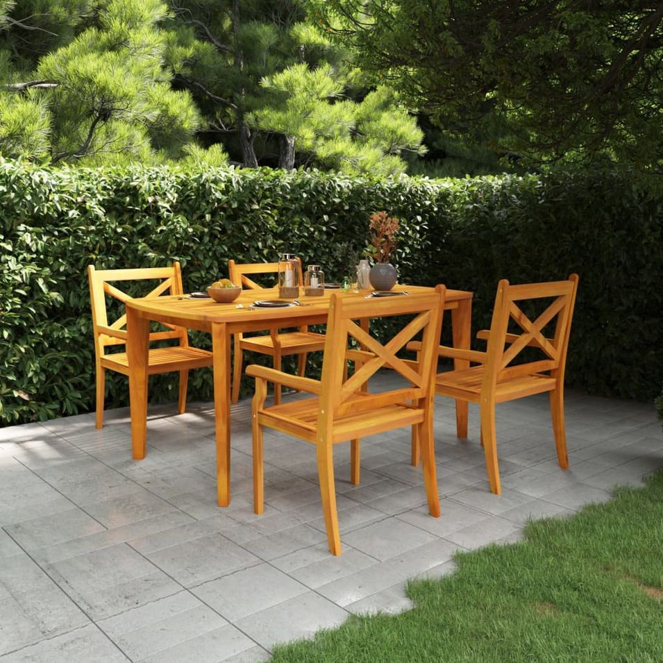 Ensemble à manger de jardin 5 pcs Bois d'acacia solide - Photo n°1
