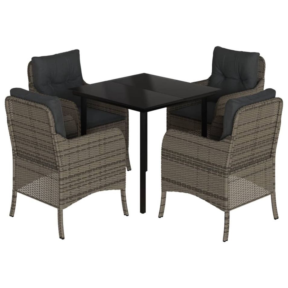 Ensemble à manger de jardin 5 pcs coussins gris résine tressée - Photo n°1