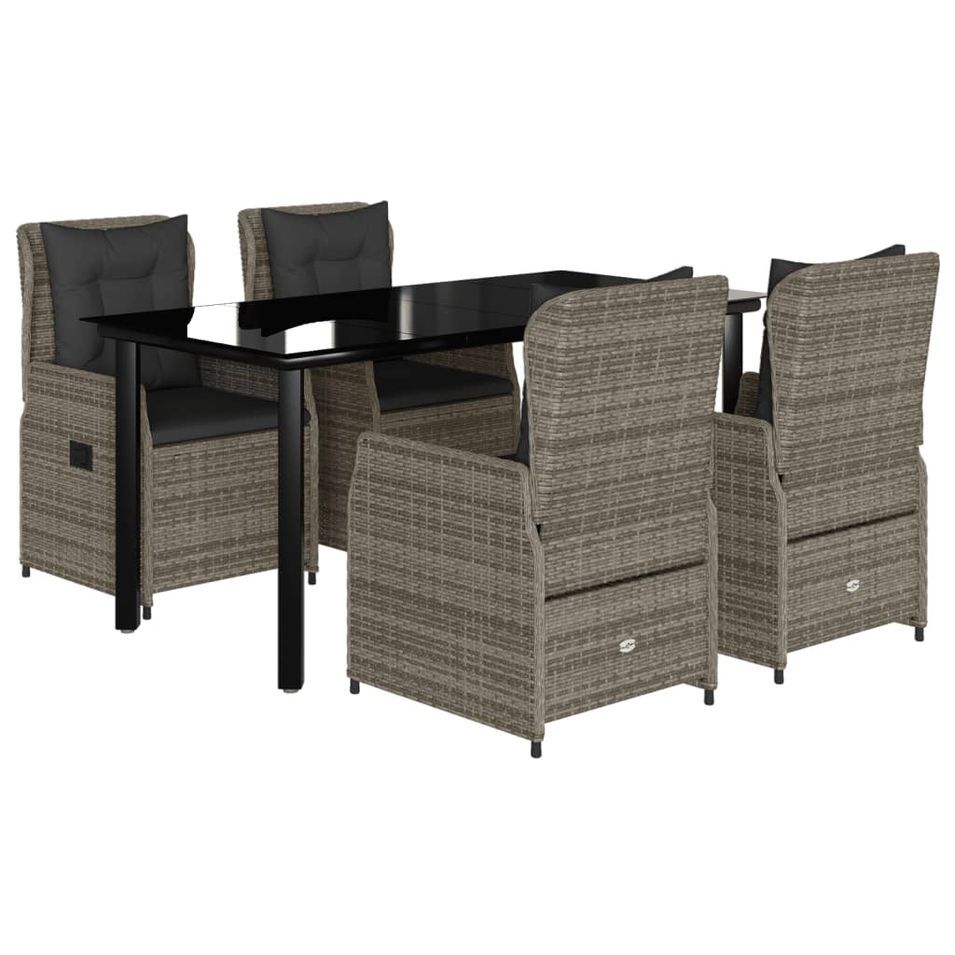 Ensemble à manger de jardin 5 pcs coussins gris résine tressée - Photo n°1