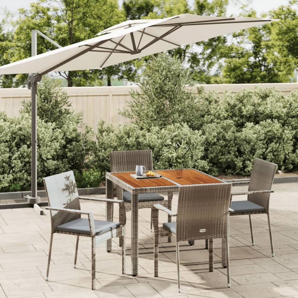 Ensemble à manger de jardin 5 pcs coussins gris résine tressée - Photo n°1