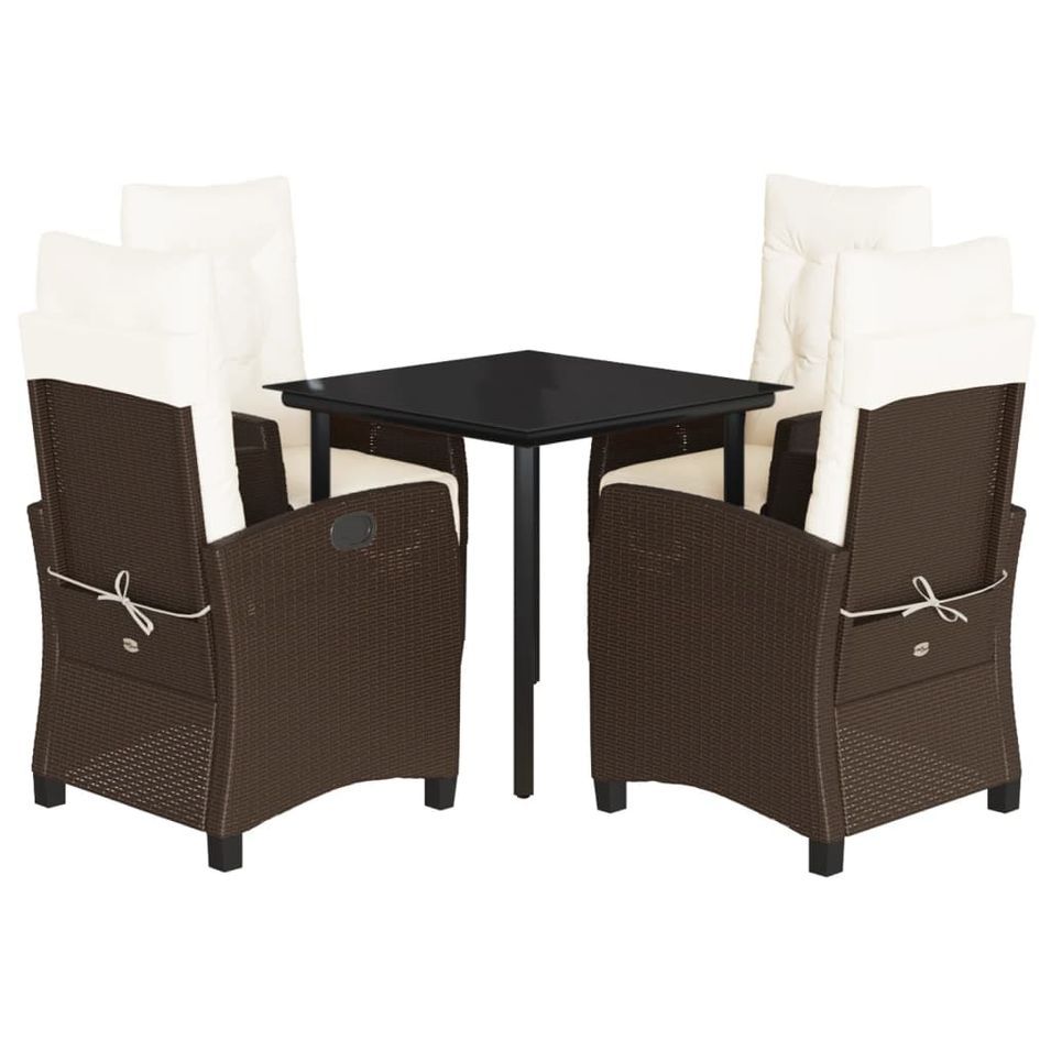 Ensemble à manger de jardin 5 pcs et coussins marron poly rotin - Photo n°1