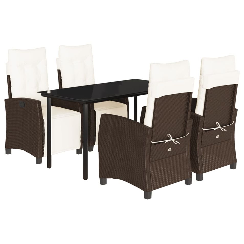 Ensemble à manger de jardin 5 pcs et coussins marron poly rotin - Photo n°1