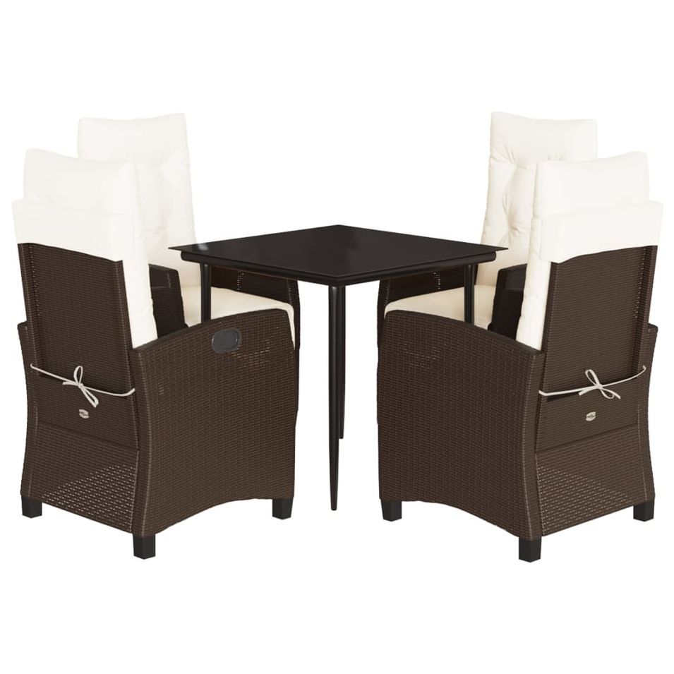 Ensemble à manger de jardin 5 pcs et coussins marron poly rotin - Photo n°1