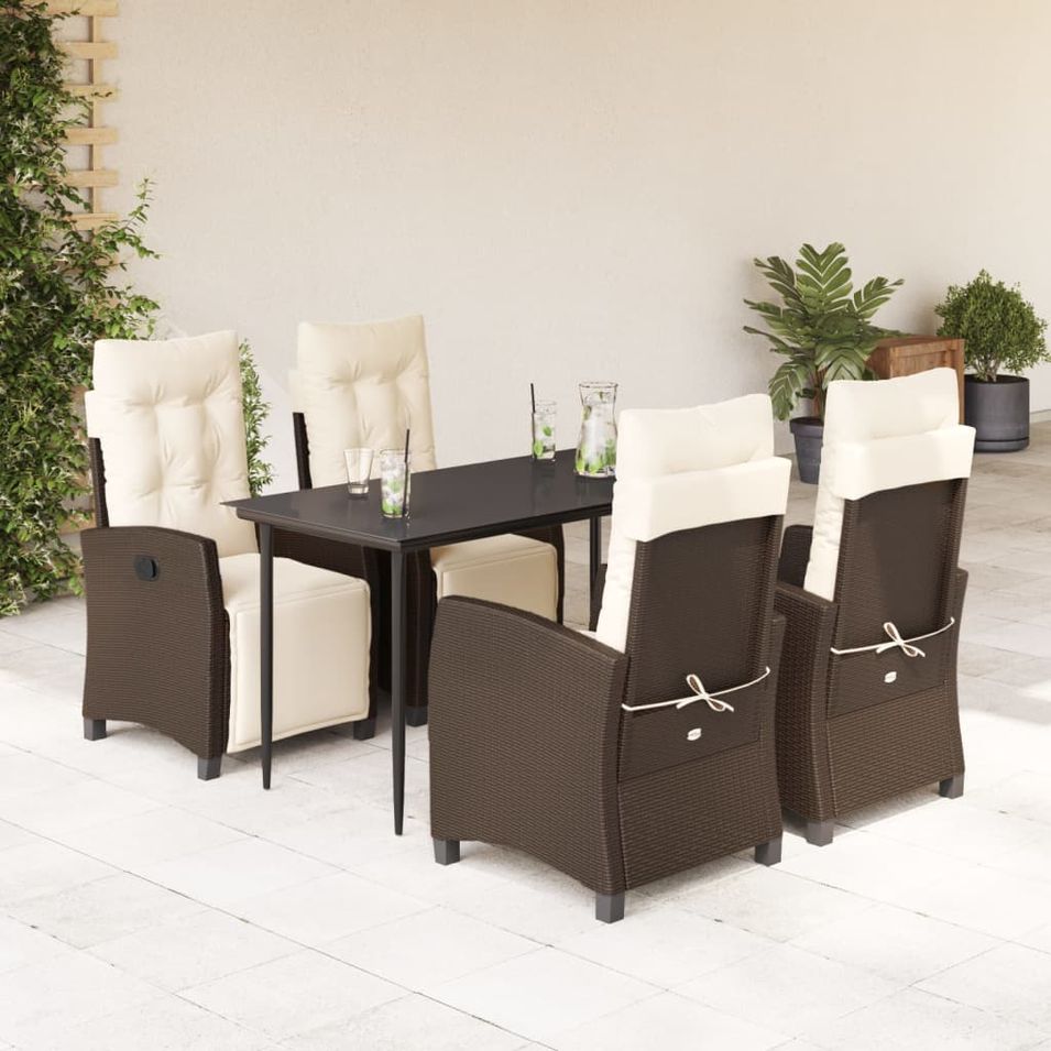 Ensemble à manger de jardin 5 pcs et coussins marron poly rotin - Photo n°1