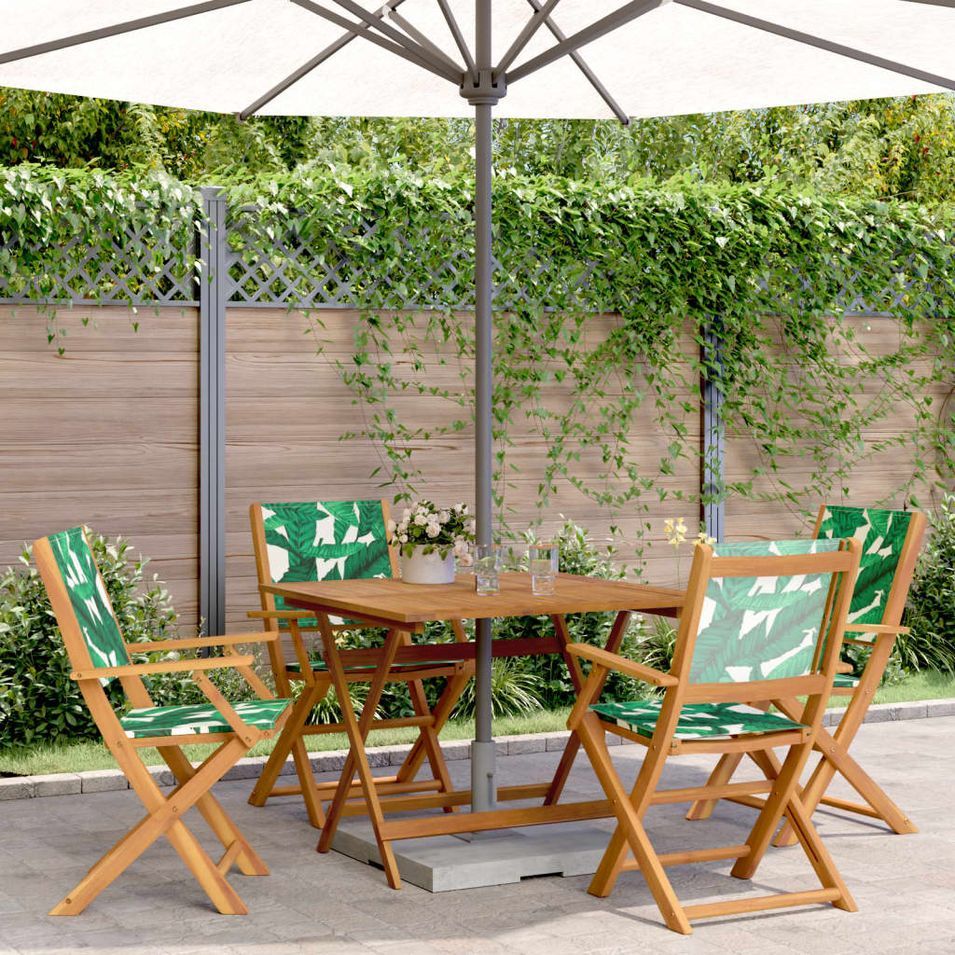 Ensemble à manger de jardin 5 pcs motif de feuilles tissu bois - Photo n°1