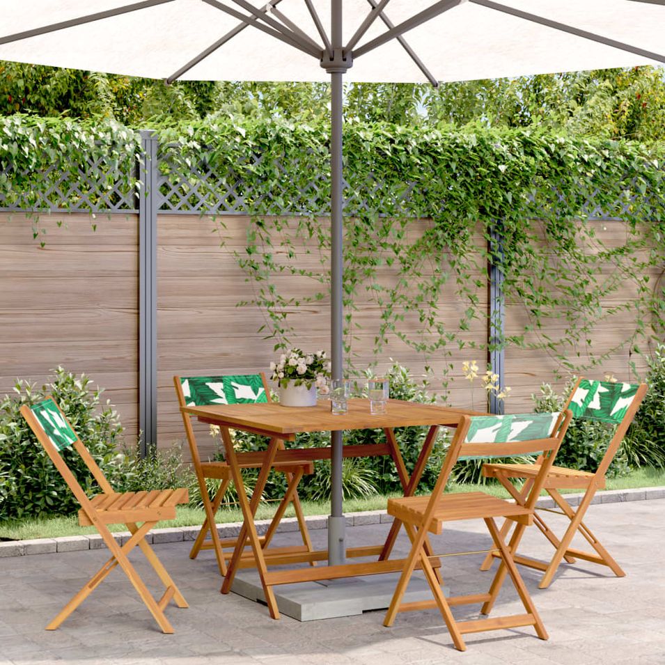 Ensemble à manger de jardin 5 pcs motif de feuilles tissu bois - Photo n°1
