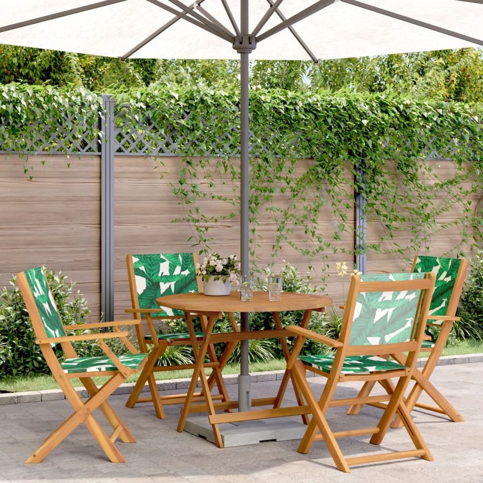 Ensemble à manger de jardin 5 pcs motif de feuilles tissu bois - Photo n°1