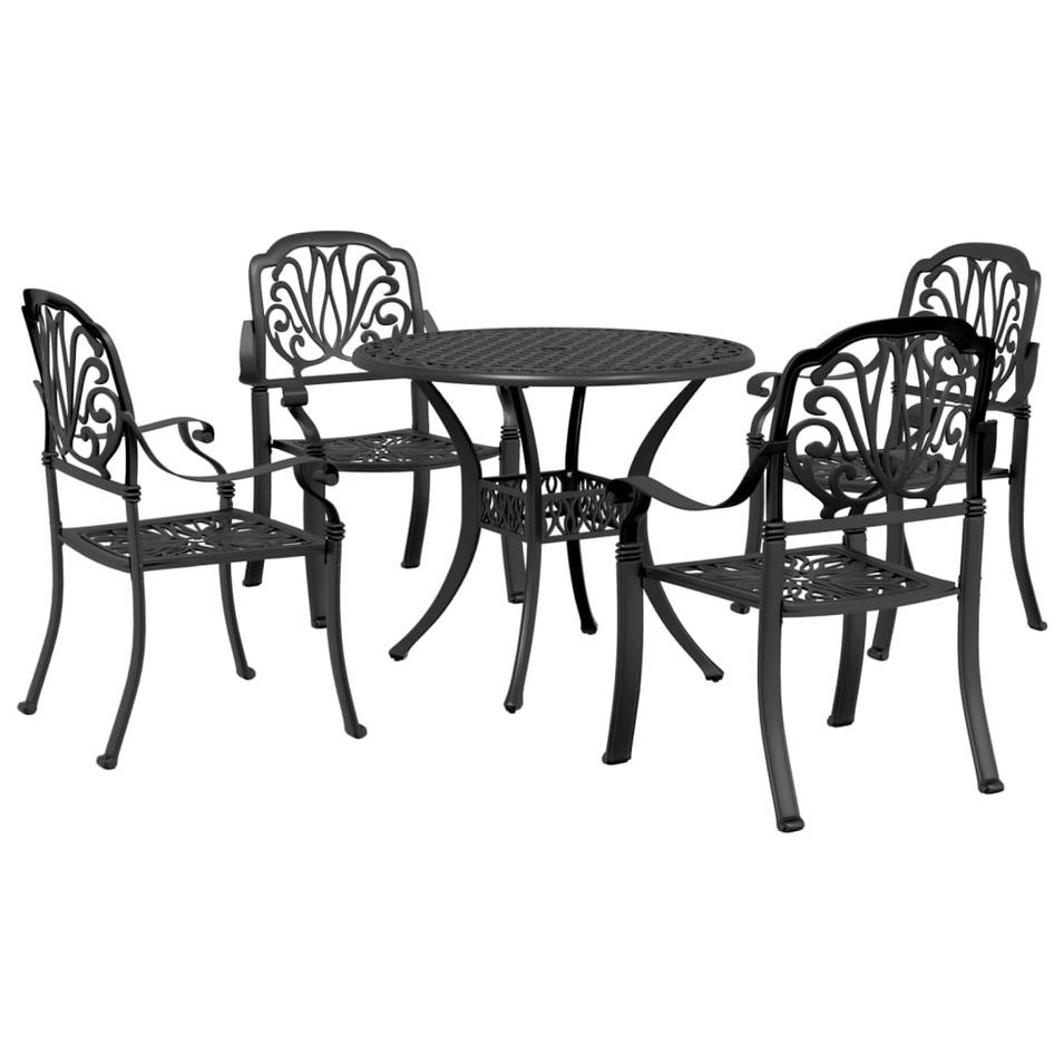 Ensemble à manger de jardin 5 pcs noir aluminium coulé - Photo n°1