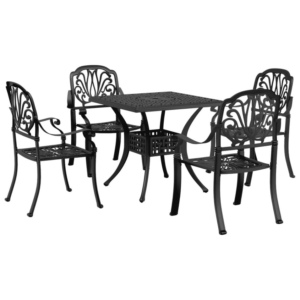 Ensemble à manger de jardin 5 pcs noir aluminium coulé - Photo n°1