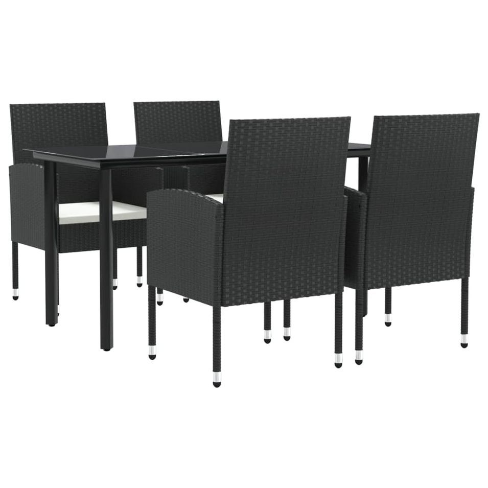 Ensemble à manger de jardin 5 pcs noir résine tressée et acier - Photo n°1
