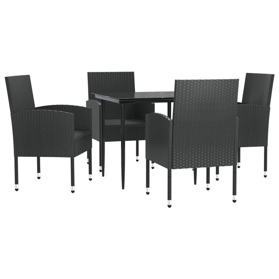 Ensemble à manger de jardin 5 pcs noir résine tressée et acier - Photo n°1