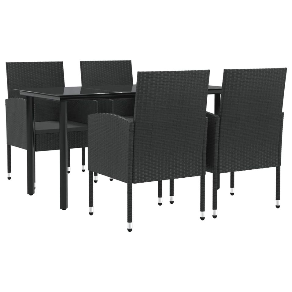 Ensemble à manger de jardin 5 pcs noir résine tressée et acier - Photo n°1