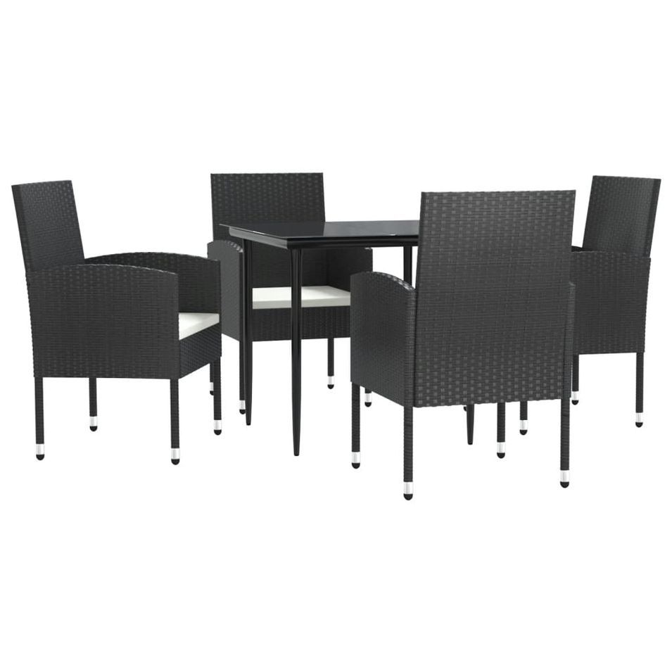 Ensemble à manger de jardin 5 pcs noir résine tressée et acier - Photo n°1