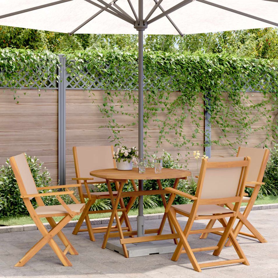 Ensemble à manger de jardin 5 pcs taupe tissu et bois massif - Photo n°1