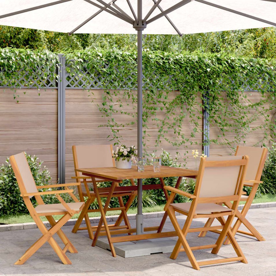 Ensemble à manger de jardin 5 pcs taupe tissu et bois massif - Photo n°1
