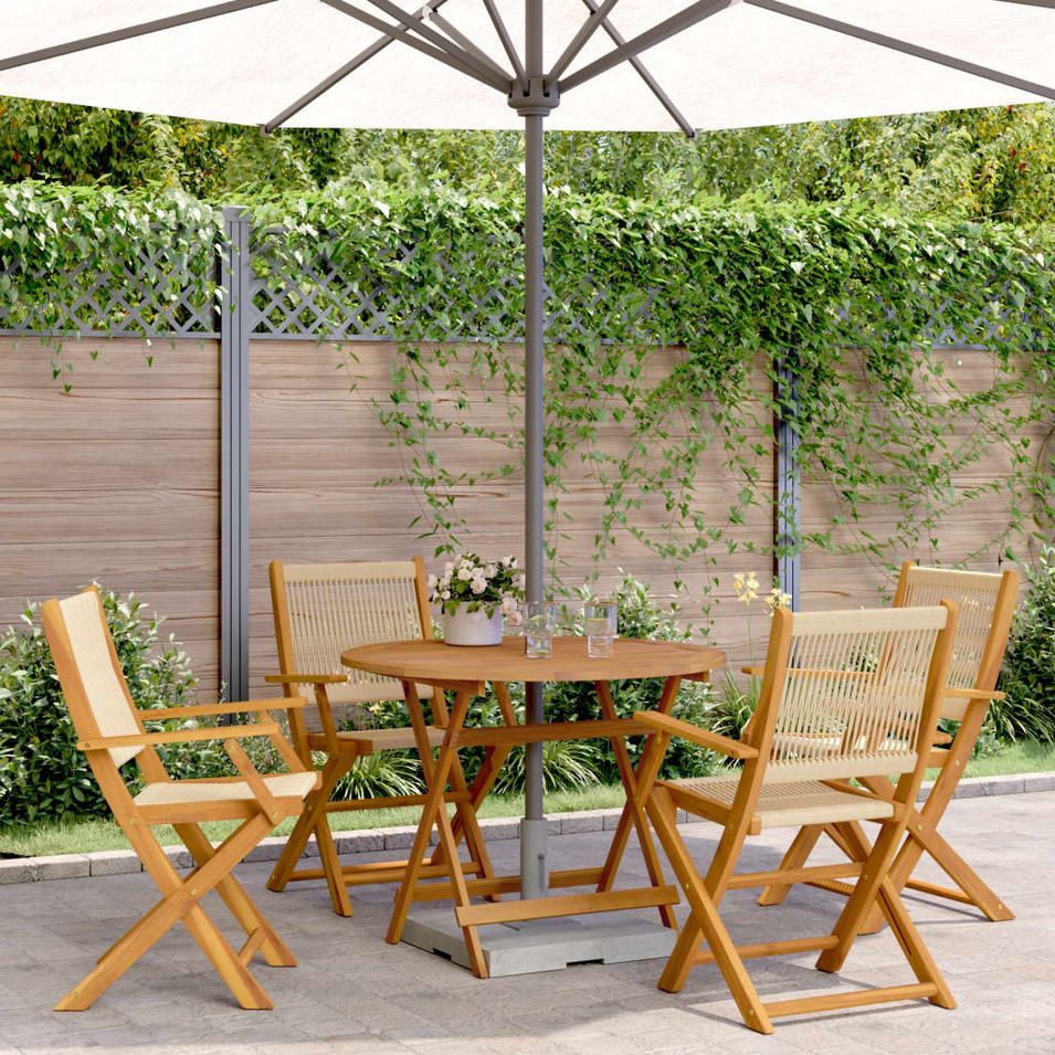 Ensemble à manger de jardin 5pcs beige polypropylène et bois - Photo n°1