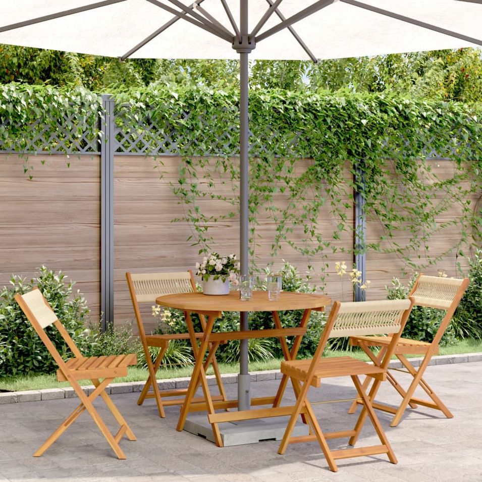 Ensemble à manger de jardin 5pcs beige polypropylène et bois - Photo n°1