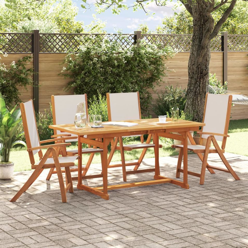 Ensemble à manger de jardin 5pcs bois d'acacia solide textilène - Photo n°1
