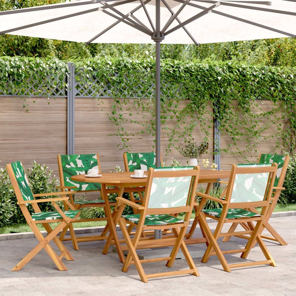 Ensemble à manger de jardin 7 pcs motif de feuilles tissu bois - Photo n°1