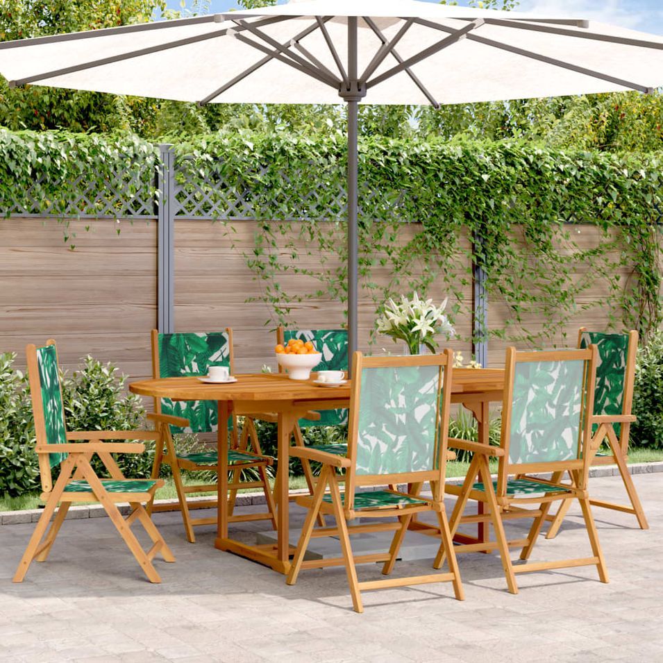 Ensemble à manger de jardin 7 pcs motif de feuilles tissu bois - Photo n°1