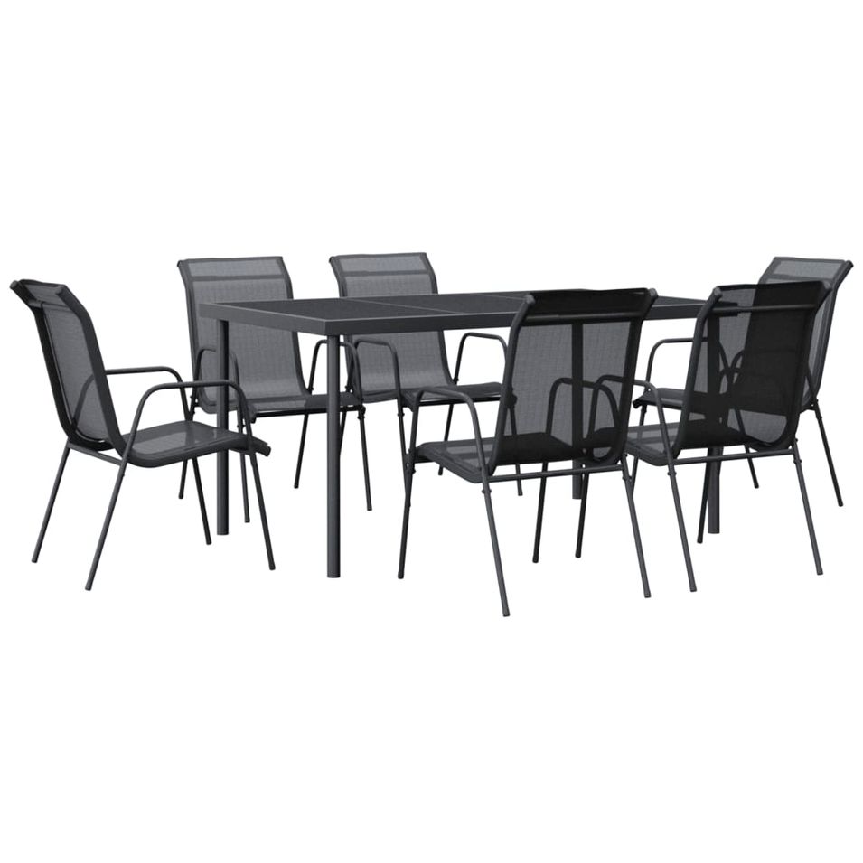 Ensemble à manger de jardin 7 pcs noir textilène et acier - Photo n°1
