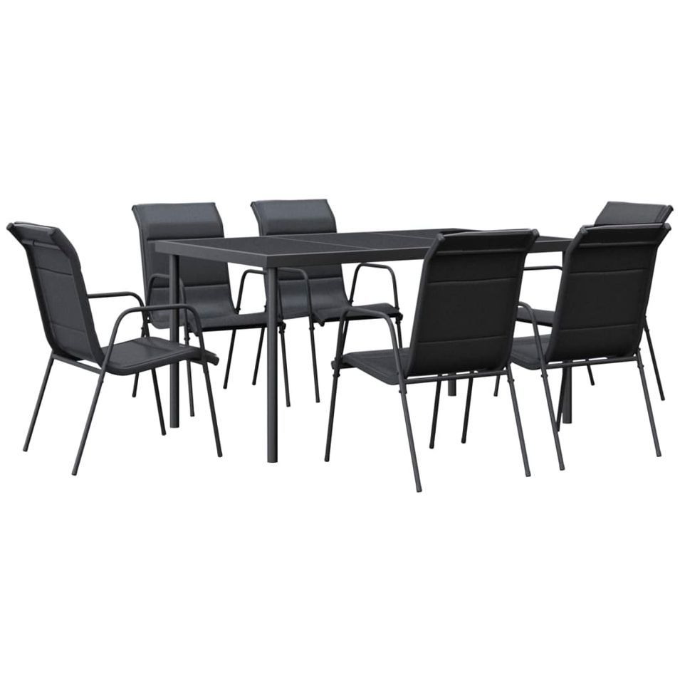 Ensemble à manger de jardin 7 pcs noir textilène et acier - Photo n°1