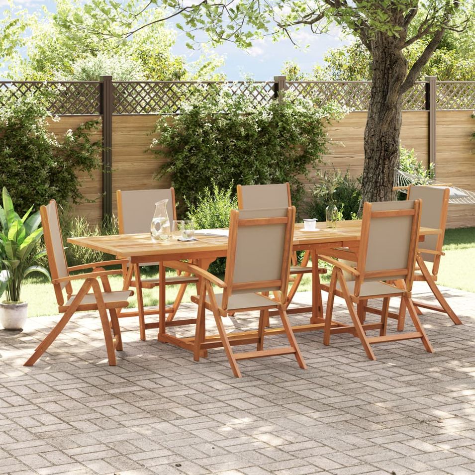 Ensemble à manger de jardin 7pcs bois d'acacia solide textilène - Photo n°1