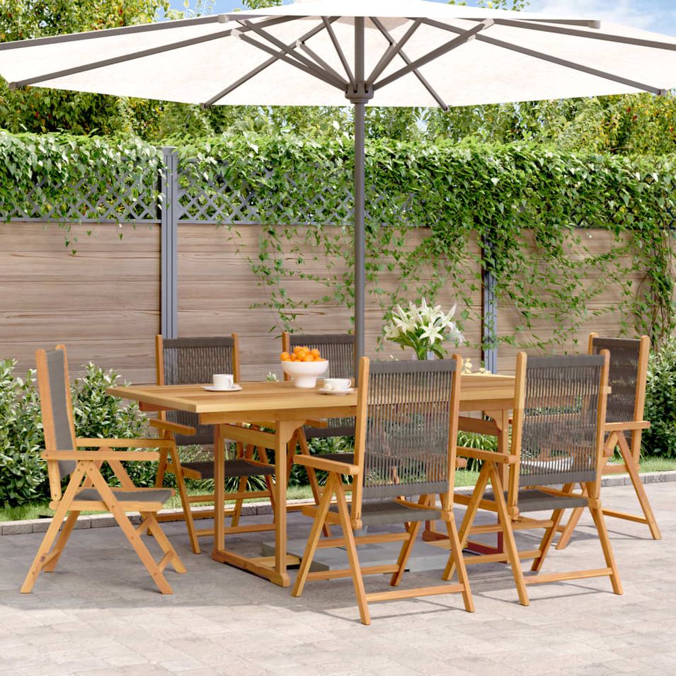 Ensemble à Manger de jardin 7pcs gris polypropylène bois massif - Photo n°1