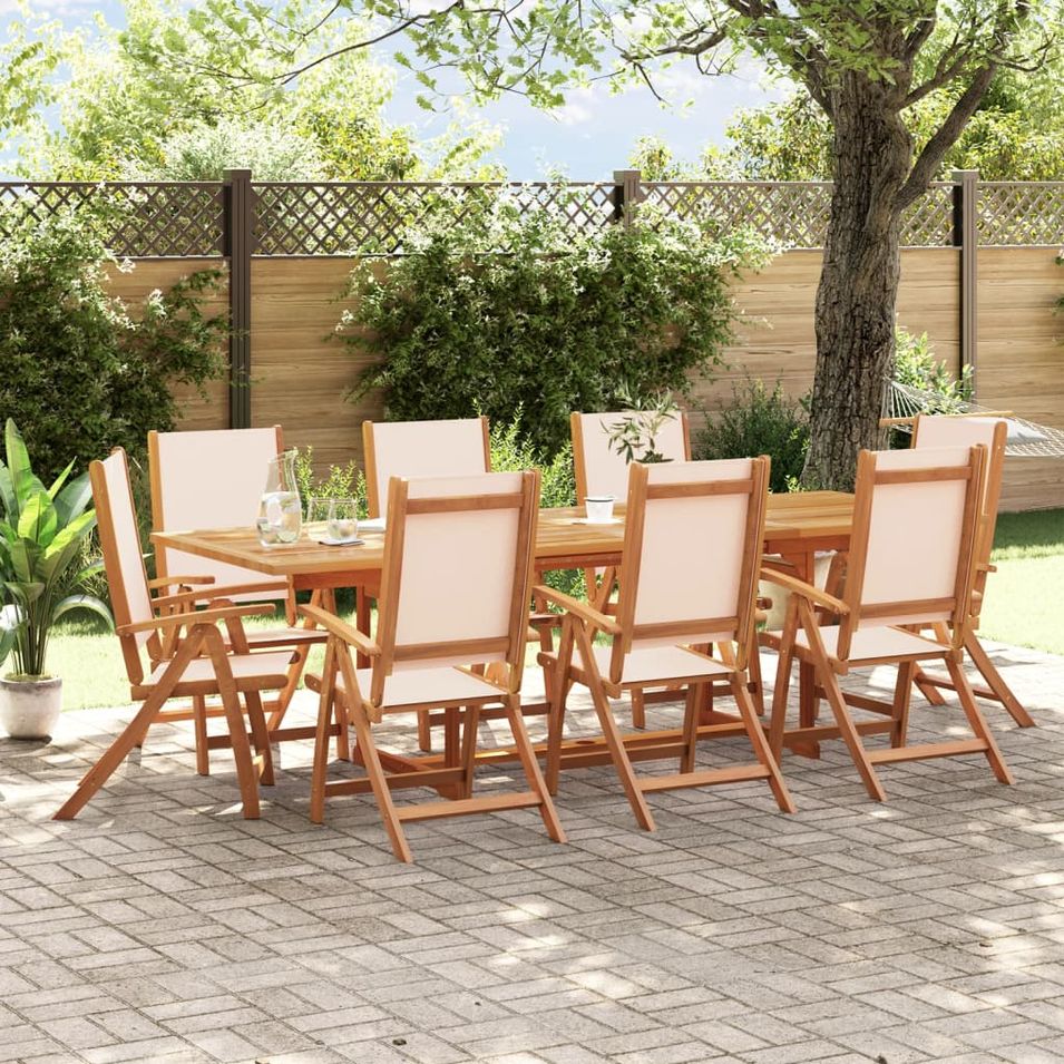 Ensemble à manger de jardin 9pcs bois d'acacia solide textilène - Photo n°1
