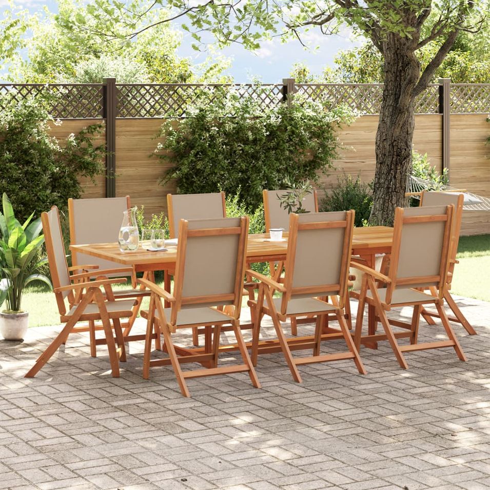 Ensemble à manger de jardin 9pcs bois d'acacia solide textilène - Photo n°1