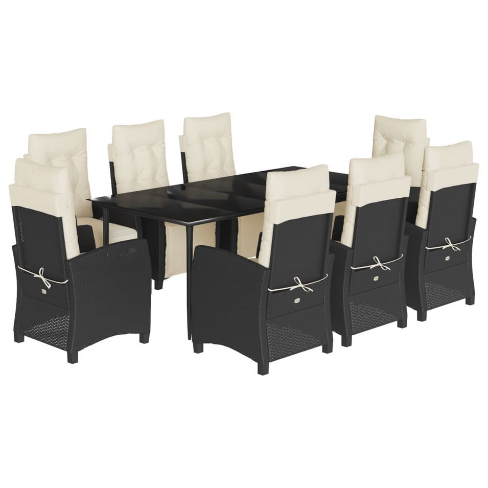 Ensemble à manger de jardin 9pcs coussins noir résine tressée - Photo n°1